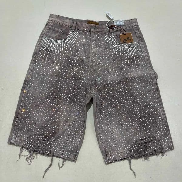 Streetwear Couple Vintage Rhinestone Sequined Denim Shorts Y2K Cowboy Hip Hop Denim Loose Sport Shorts Denim Casual Shorts C260402