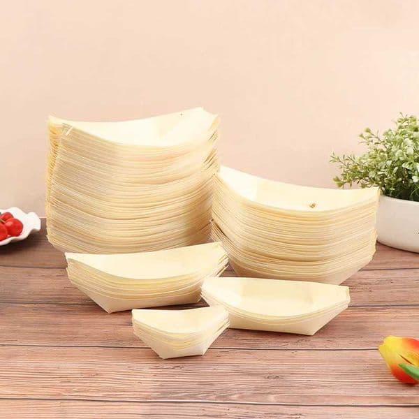 50 Pieces x Home Party Wedding Supplies Disposable Sushi Salad Dessert Bowl Natural Pine Wood Serving Bowl X260402
