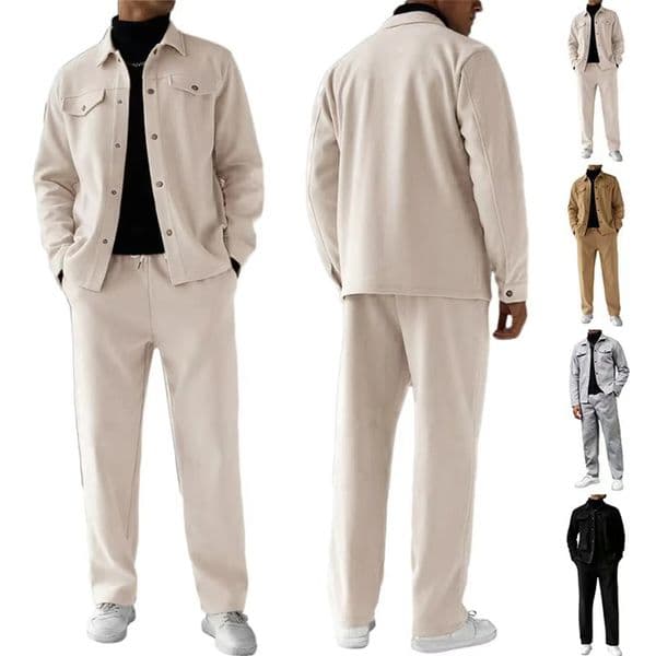 Men Elegant Superior Tops Trousers Outfit Minimalist Solid Color Lapel With Button Jackets And Comfort Drawstring Male Pants 260320