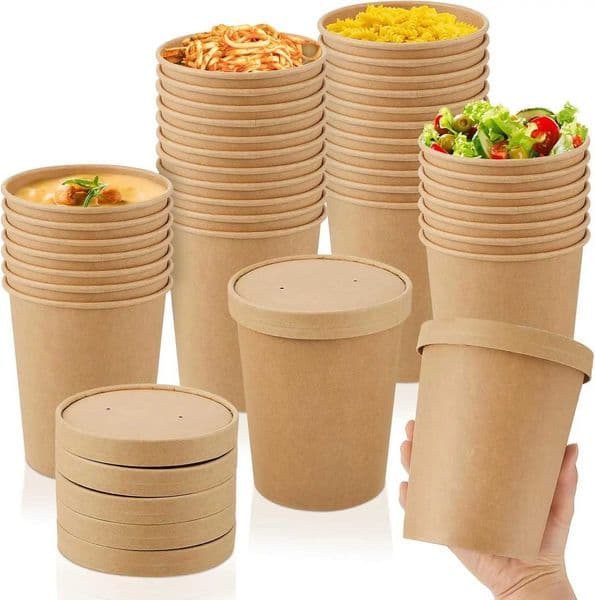 100 Pack 32 oz Paper Soup Containers with Lids Food Cups with Vented Lids Microwavable and Freezer Kraft Hot Soup Bowl Food Stor X260402