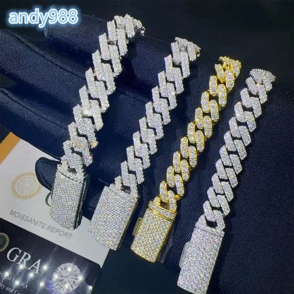Fashion Jewelry Necklaces 6mm 8mm 10mm 12mm Width Customized Cuban Chain Vvsmoissanite With Silver 925 Bracelet
