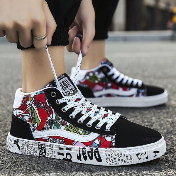 Designer hot Black White Mens High Top Canvas Sneakers Lace-up Versatile Comfort Outdoor Shoes