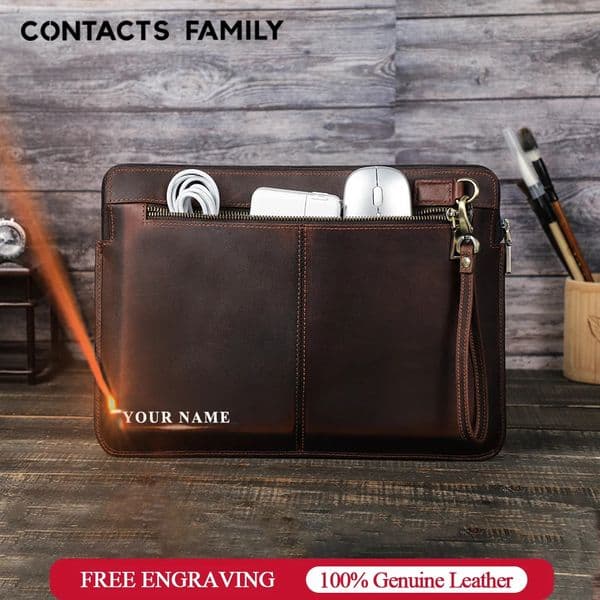 Crazy Horse Leather Sleeve Bag For Air 13 M3 M4 Case Pro 14 M1 M2 A2779 A2442 Pro 13 154 16 inch Chip Laptop Bag Cover260402