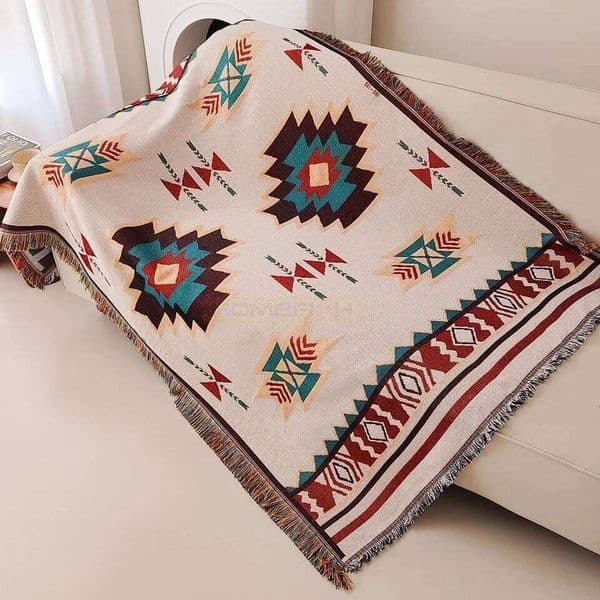 Aztec Oversized Boho Blanket with Fringe Southwestern Geometric Tapestry Vintage Woven Throw Blankets Double-S 26L0402