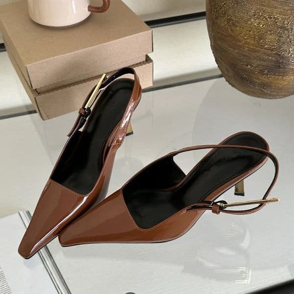 Eilyken Street Style Sexy Pointed Toe Metal Buckle Strap Women Pumps Stripper Sandals Slingback High Heels Female Shoes 260402