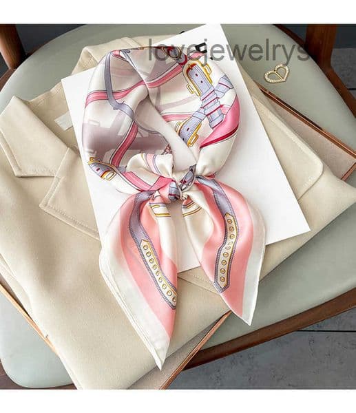 imitate Designer Print Flower Silk Scarf Headband for Women Fashion Long Handle Bag Scarves Paris Shoulder Tote Luggage Ribbon Head Wraps 70x70CM 4Colors