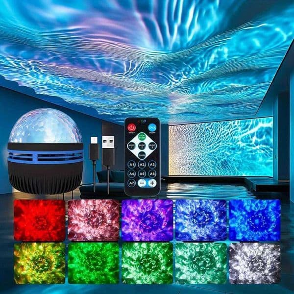 USB Remote Control Ocean Projector Night Lamp Bedroom Romantic Atmosphere LED Water Ripple Ceiling Light Home Decor Gift 26L0402