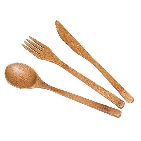 3 Pcs/Set Reusable Bamboo Flatware Portable Cutlery Knives Fork Spoon Travel Camp Dinnerware Set Cooking Kitchen Tools LX9206