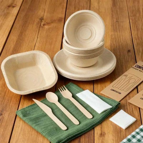 20pcs Disposable Pulp Tableware Set Biodegradable Includes Bowl Plate Knife Fork Spoon Household Party Picnic Food Containers X260402