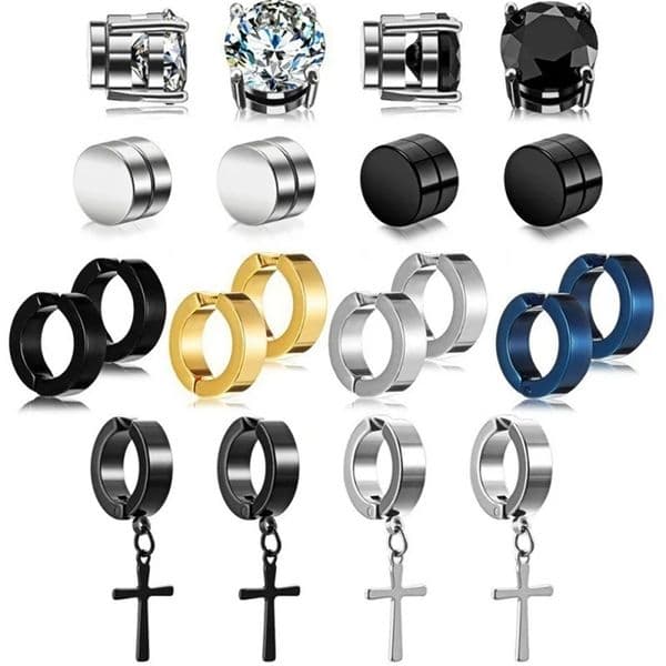 2pcs Punk Mens Strong Magnet Magnetic Ear Stud SetNon Piercing Cross Clip-on Earrings Suitable Gifting 260324