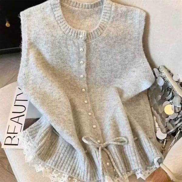 2026 Spring Autumn Korean Sleeveless Sweater Vest Round Neck Cardigan Simple Knit Waistcoat Comfortable Womens Clothing Top 260401