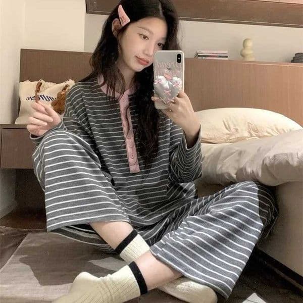 Pjs Setwomens Pajama Setwomens Spring and Autumn Pajamasfashionable Home Clothes Pajamaskorean Minimalismcute and Soft