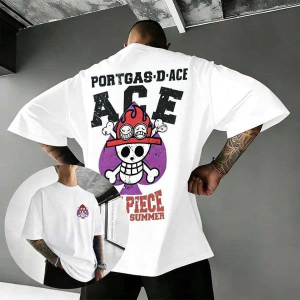 Unisex Cotton T-shirt ONE PIECE Portgas D Ace 2026 Summer Harajuku Anime Printed Large Loose Parent Child Short Sleeve C2604022