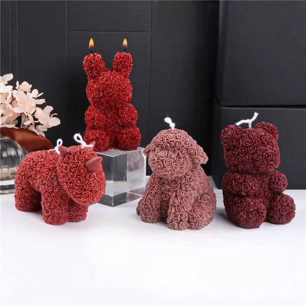 3D Rose Bear Candle Silicone Mold Handmade Geometric Aromatherapy Candle Gypsum DIY Bear Shaped Cake Chocolate Molds Craft Gifts H260402 Z260520