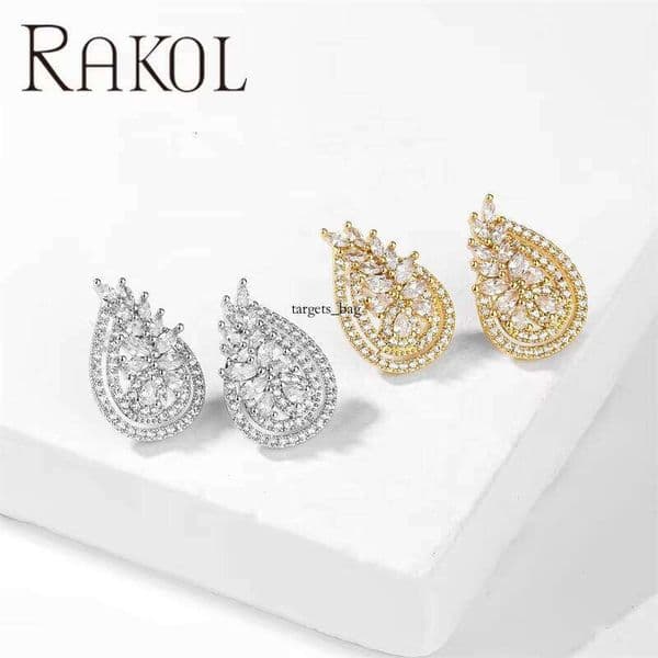 earrings EP5654 Full Diamond Design Leaf Shape Round Cubic Moissanite Crystal Stud Earrings Women Jewelry for women