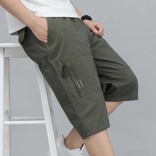 Mens Cargo Shorts Knee Pants Zipper Pocket Summer Cotton Shorts Climbing Jogger Elastic Waist Sports Wear 260330