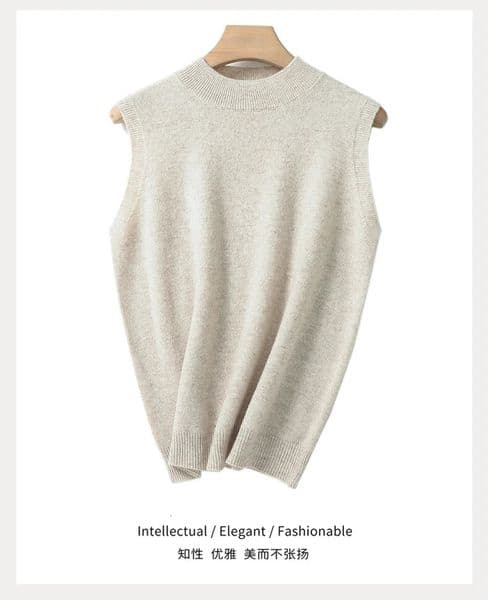 Womens Cashmere Sweater Vest Mock Neck Basic Waistcoat Sleeveless 100 Merino Pullover Simple Knitwear Autumn Winter Wool Tops 260401