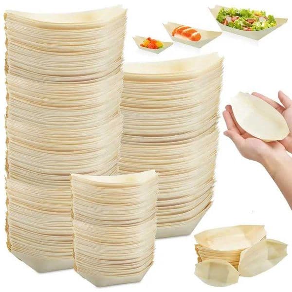 500 PCS Bamboo Plates Disposable Wooden Boat Plates for Appetizers Sushi Boat Serving Tray Food Container Bamboo Bowls Disposab X260402