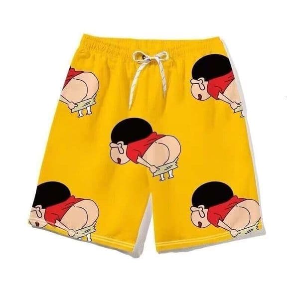 Cartoon Crayon Shin-Chan Style Men's Summer Loose Straight-Leg Shorts For Beach Travel And Outdoor Wear Casual Fashion Streetwear