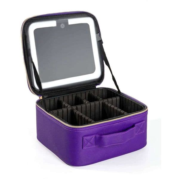 Bag With Mirror lamp,Travel Waterproof Necessary Beauty Brush Embroidery Tool Storage Cosmetic Case Portable Makeup Box 26W0402