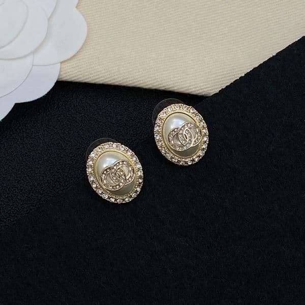 Designer Ear Stud Earrings Pearl Real Gold Brass Coppe Earring Fashion Womens Elegance Wedding Party Jewelry Accessories