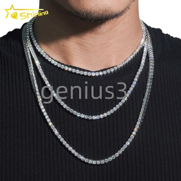 Iced Out Vvs Moissanite Lab Diamond 925 silver 925 silver 4mm 18inch 20inch 22inch Tennis Chain Necklace