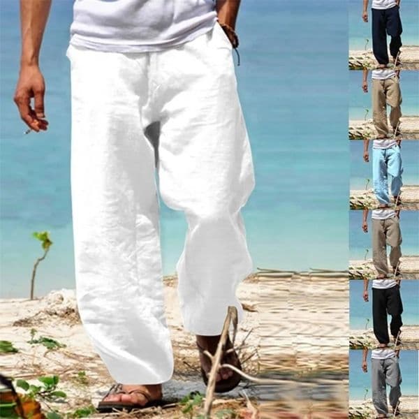 Mens Beach Pants Breathable Loose Straight Trousers Male Summer Casual Solid Color Japanese Streetwear 260318