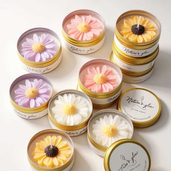 Chamomile Scented Candle Tin Handmade Soy Wax Flower Candle Smokeless Aroma Candle for Bedroom Decor Romantic Gift for Women H260402 Z260527