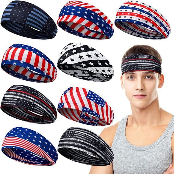 STOCK American Flag, Independence Day, Star Elements, Men's And Women's Fashion, Hot-Selling, Sweat-Absorbing Yoga, Running, Sports, Hair Band, Headband. Free S
