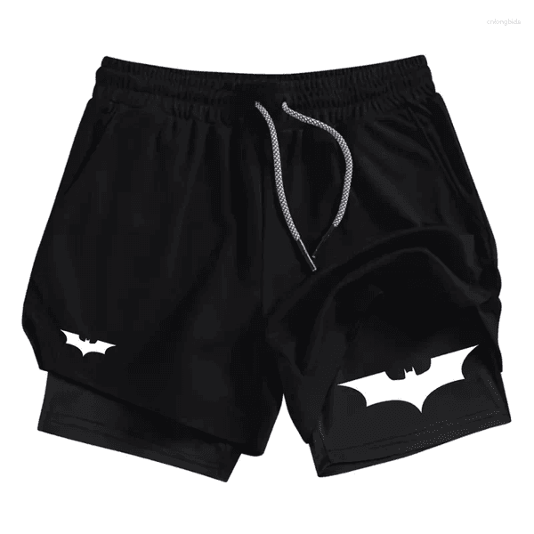 Men's Shorts Bat Print 2-in-1 Sports Breathable Quick-Drying Summer With Phone Pocket Gym Workout Running Cycling