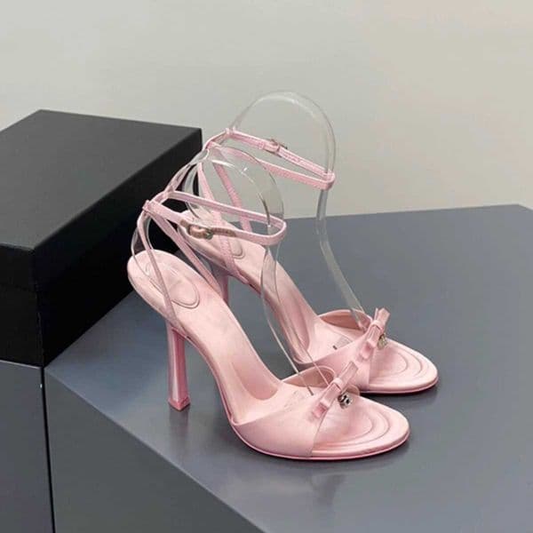 2026 New Summer Bowknot Satin Elegant High Heels for Women Sexy Rhinestone Letter Thin Heel Open-Toe Sandals for Women Q260402