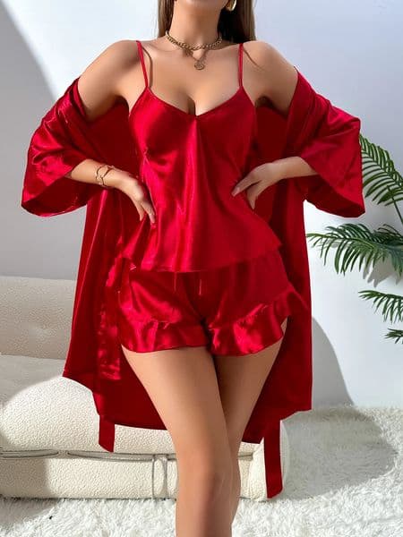 Autumn Womens Pajamas Sexy Fashion Set And Simple Robe Three Piece Loungewear for Valentines Day 260402