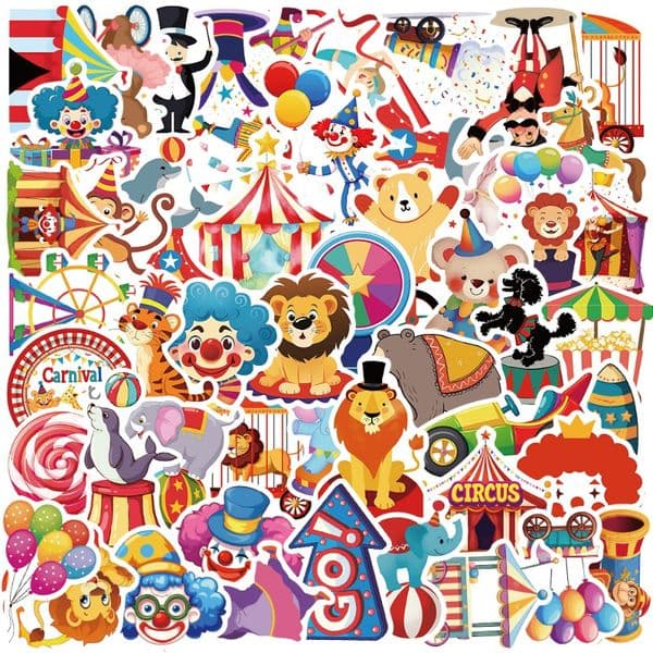50 Carnival Circus Graffiti Hand Account Stickers Decorative DIY Stationery Luggage Notes Waterproof Stickers