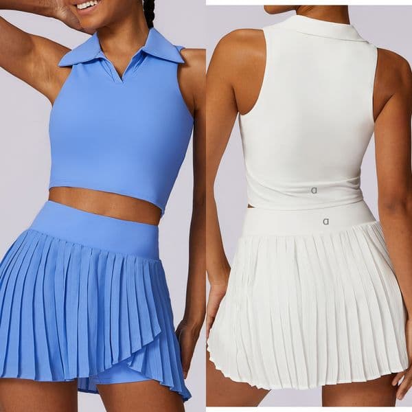 143AO Quick Drying Women Yoga Tank Outdoor Leisure Tank Shirts High Waist Pleated Skirt Running Fitness Suit Breathable Yoga Nude Tennis Suit