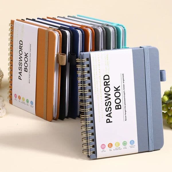 Spiral Password Keeper Book Colorful Alphabetical Tabs Pen Holder Notebook for Telephone Website Passwords E-mail Saved 260402