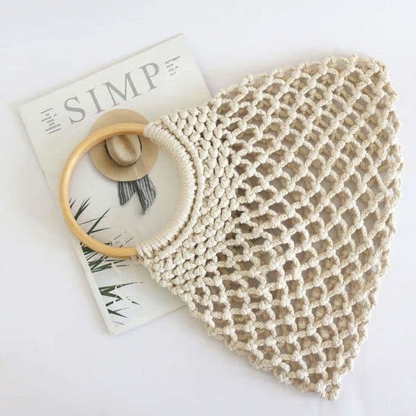 New Style Solid Color Hand-Woven Bag For Women, Trendy Mori-Style Straw Cotton Rope Beach Bag, Urban Simplicity Kl928