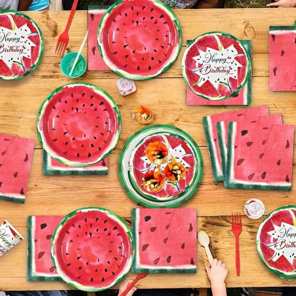 Summer Watermelon Themed Disposable Tableware Set Birthday Party Supplies Festival Decoration Tablecloth Fruit Paper Tray Napkin X260402