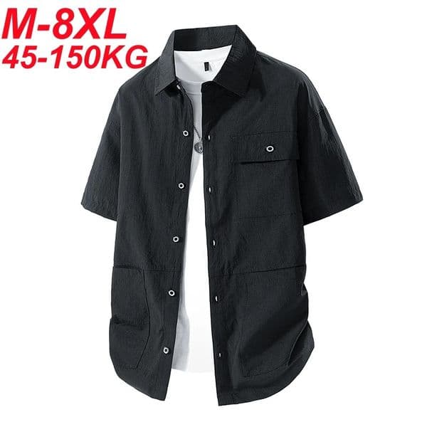 Summer Shirts for Men Big Size 6XL 7XL 8XL Breathable Business Formal Shirt Male Short Sleeve Solid Color Khaki White 50140KG 260318BANJIA