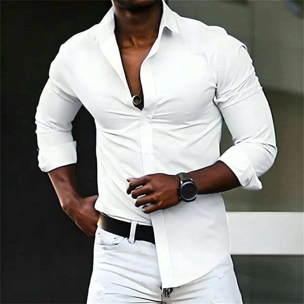 mens shirt solid color long sleeve casual fashion black and white multi-color optional all seasons business mens shirt 260316wwBJ