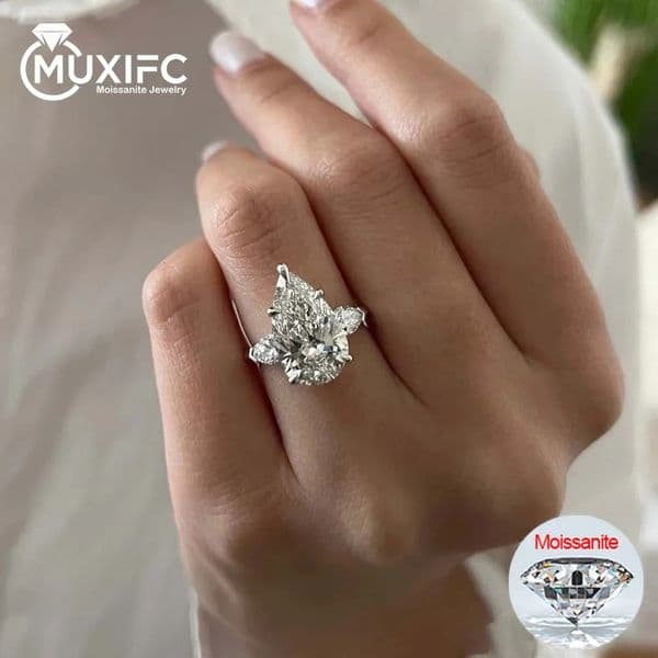 15CT Pear Cut Miossanite Ring Certified 925 Sterling Silver Plated 18K D VVS1 Lab Diamond Wedding Engagement Band for Women 260327