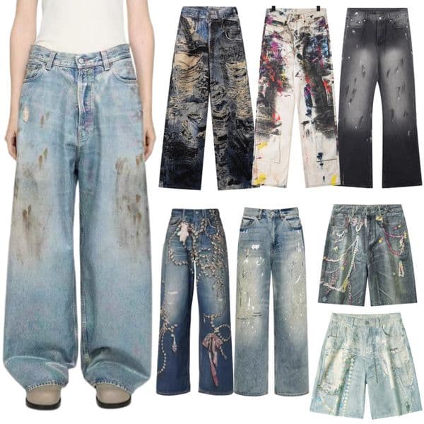 Ac High-quty men and women 3d digital printing summer new washed camouflage loose graffiti stacked wide-legged casual versatile jeans S-XL L260523