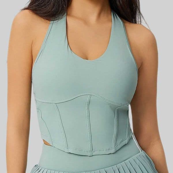 Women Sexy Sports Bra Halter Yoga Top Shockproof With Chest Pad Push-up Open Back Gym Vest Breathable Fitness Workout Underwear C260402