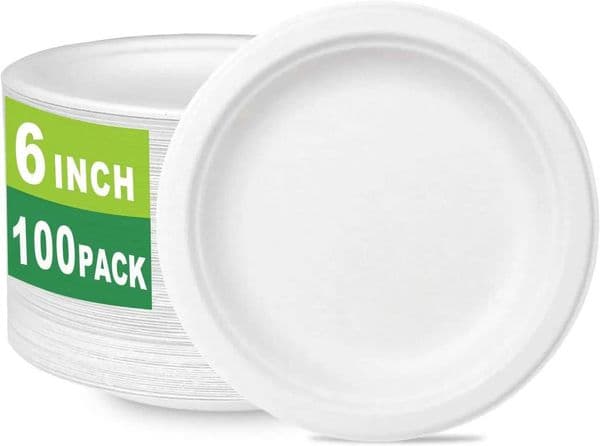 6-Inch Biodegradable Dessert Plates 100 Count Heavy-Duty Sugarcane/Bagasse and Bamboo Fiber Disposable Paper Plates X260402 thumbnail 2