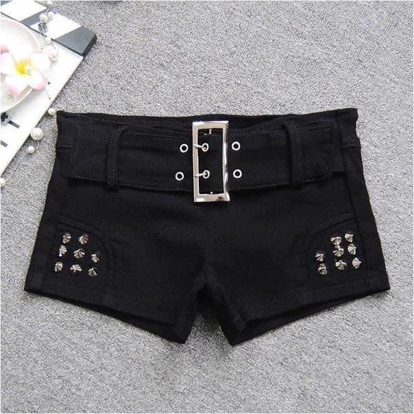 Black Sexy Girl Low-Waisted Jean Shorts Woman American Retro Elastic Slim Ultrashort Jeans Gothic Y2K Rivet Denim Shorts 260318