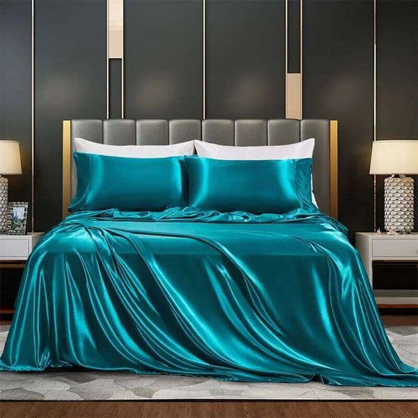 Summer Luxury Satin Silk-like Bed Set Flat Sheet/Fitted Sheet + Pillowcase Solid Color Mattress Cover Twin Full Queen 26Y0402