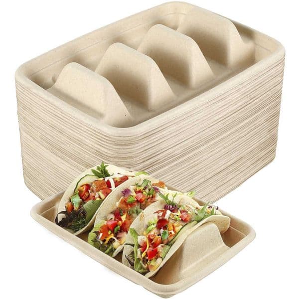 50Pcs Disposable Taco Plates 3 Compartments Taco Serving Plates No Messy Dining Stackable Taco Trays Holder Keep Tacos Upright X260402