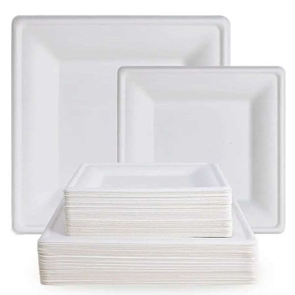 120 Pack Compostable Paper Plates 10 inch and 8 inch Heavy Duty Eco friendly Sugarcane Biodegradable Disposable Square Plates f X260402