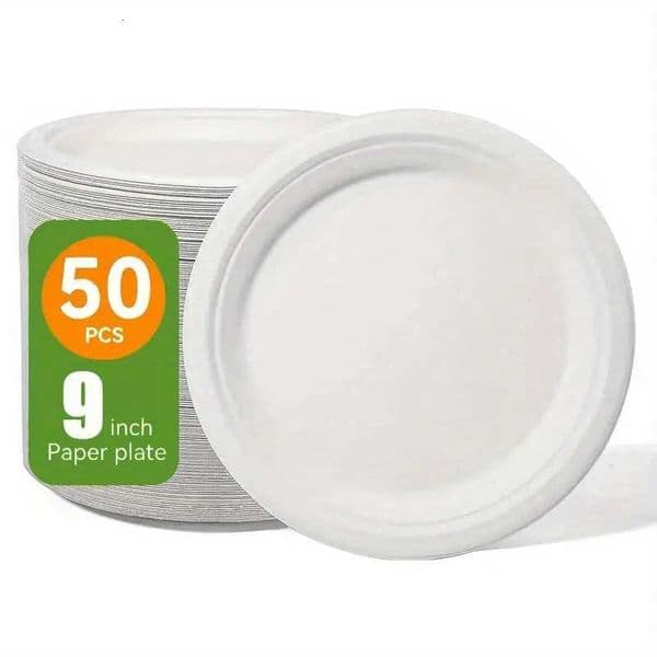 50PCS Disposable Round Plates Disposable Kitchen Dishes Barbecue Pasta Salad Noodle Desserts Restaurant Circular Paper Plates X260402