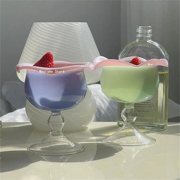 Colorful Creative Rose Tall Dessert Cup Fresh and Cute High Borosilicate Glass Candy Colored Ice Cream Bowl 260326