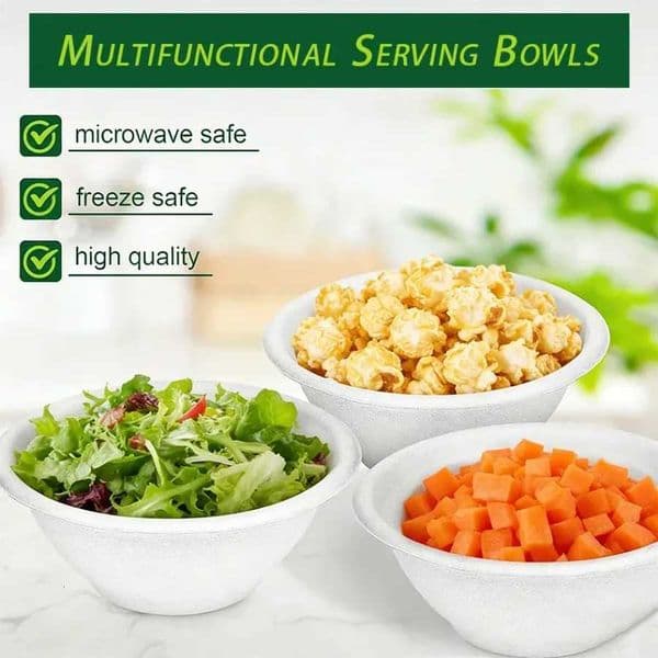 50PCS Heavy-Duty Paper Bowls Sugarcane Pulp Disposable Bowls for Salads Desserts Party Use X260402